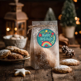 Prettige feestdagen Regenboog Schattige Hand-getro Ronde Sticker