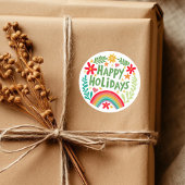 Prettige feestdagen Regenboog Schattige Hand-getro Ronde Sticker