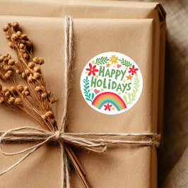 Prettige feestdagen Regenboog Schattige Hand-getro Ronde Sticker