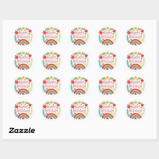 Prettige feestdagen Regenboog Schattige Hand-getro Ronde Sticker (Vel)