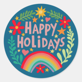 Prettige feestdagen Regenboog Schattige Hand-getro Ronde Sticker