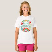 Prettige feestdagen Regenboog Schattige Hand-getro T-shirt (Voorkant volledig)