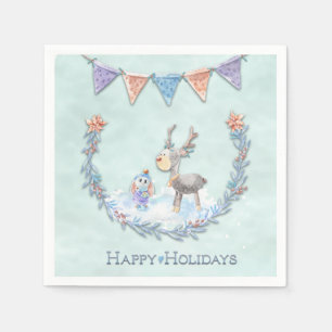 prettige feestdagen Reindeer Bunny Wreath Snow Sce Servet