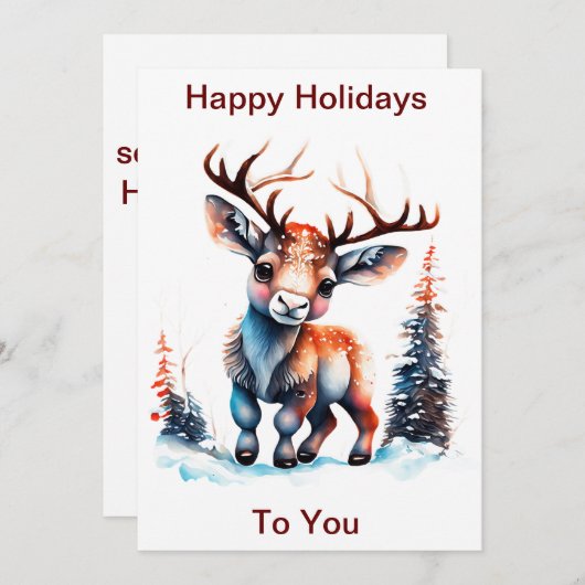 Prettige feestdagen Reindeer, Kerstmis Feestdagenkaart (Voorkant / Achterkant)