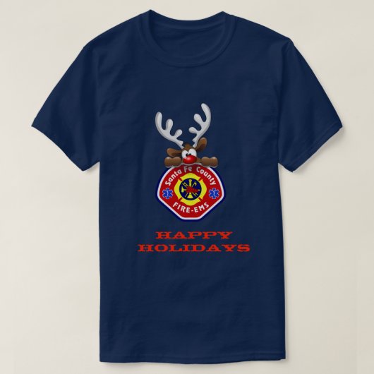 prettige feestdagen Reindeer Santa Fe County Fire- T-shirt (Design voorkant)