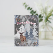 Prettige feestdagen Rendier Winter Waterverf Scene Feestdagenkaart (Staand voorkant)
