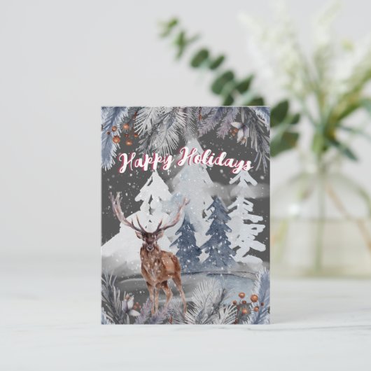 Prettige feestdagen Rendier Winter Waterverf Scene Feestdagenkaart (Staand voorkant)