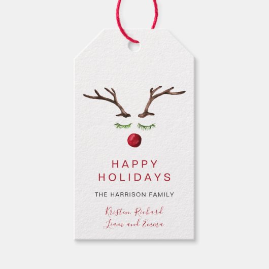Prettige feestdagen Rendieren Waterverf Kerst Cadeaulabel (Voorkant)