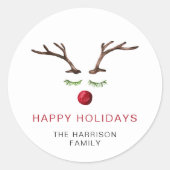 Prettige feestdagen Rendieren Waterverf Kerst Ronde Sticker (Voorkant)