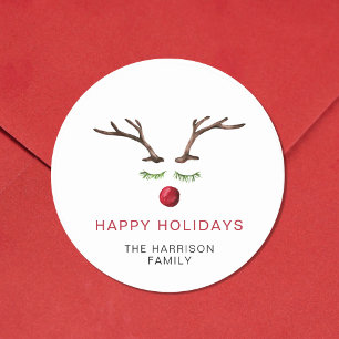 Prettige feestdagen Rendieren Waterverf Kerst Ronde Sticker