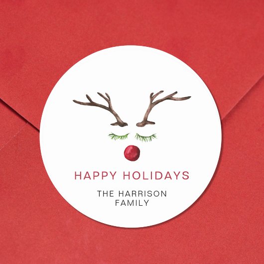 Prettige feestdagen Rendieren Waterverf Kerst Ronde Sticker