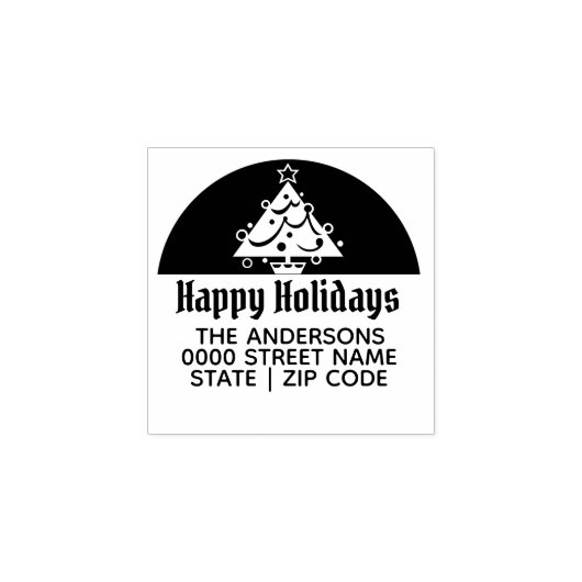 prettige feestdagen retouradres kerstboom rubberstempel (Afrduk)