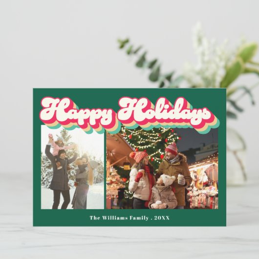 Prettige feestdagen RETRO 2 foto Feestdagenkaart (Staand voorkant)