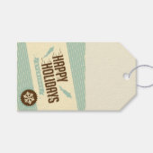 prettige feestdagen retro blauwgroen crème aan, v cadeaulabel (Voorkant (Horizontaal))