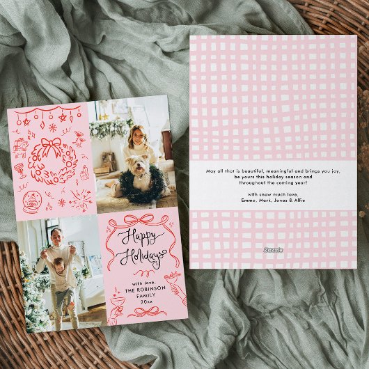 Prettige feestdagen Retro grillige hand getekend Feestdagenkaart