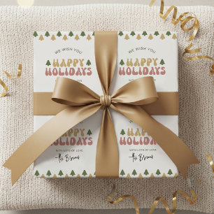 Prettige feestdagen Retro Groovy Aangepaste naam Cadeaupapier
