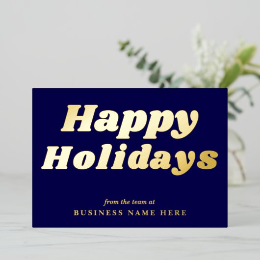 Prettige feestdagen RETRO groovy Blue Gold Busines (Staand Voorkant)