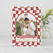 Prettige feestdagen Retro Groovy Checkered Feestdagenkaart (Staand voorkant)