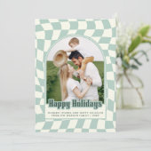 Prettige feestdagen Retro Groovy Checkered Feestdagenkaart (Staand voorkant)