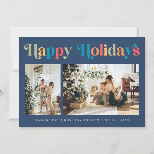 Prettige feestdagen Retro Kleurrijke 2 Foto Kerstm Feestdagenkaart (Voorkant)