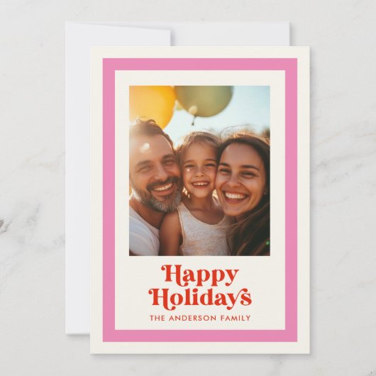 Prettige feestdagen Retro Rainbow? Roze Lijst 1 fo Feestdagenkaart (Voorkant)