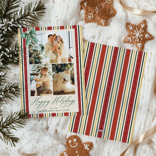 Prettige feestdagen Retro rode gouden strepen boog Feestdagenkaart