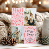 Prettige feestdagen Retro Rood Roze Hand getekend Feestdagenkaart