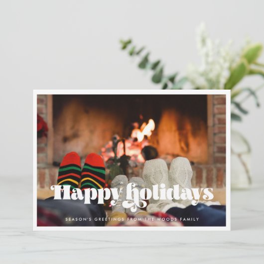 Prettige feestdagen retro script Feestdagenkaart (Staand voorkant)