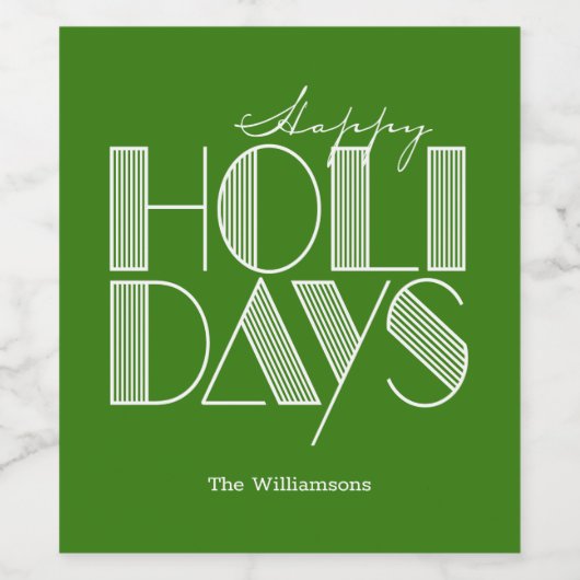 prettige feestdagen Retro Typografie Green Wijn Etiket (Enkel label)