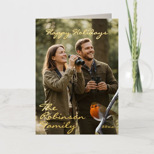 Prettige feestdagen Robin Bird Foto Folie Opgevouw (Voorkant)