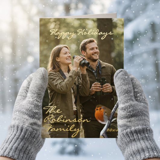 Prettige feestdagen Robin Bird Foto Folie Opgevouw