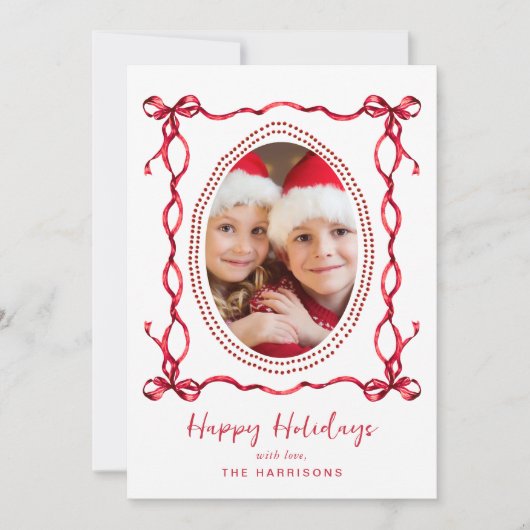 Prettige feestdagen Rode Bogen Kerstfoto Feestdagenkaart (Voorkant)