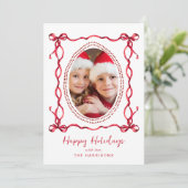 Prettige feestdagen Rode Bogen Kerstfoto Feestdagenkaart (Staand voorkant)