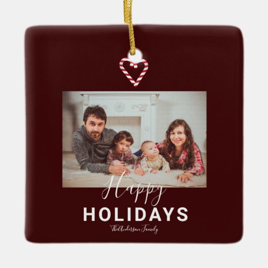 Prettige feestdagen Rode Candy Cane Kerstmis Minim Keramisch Ornament (Voorkant)