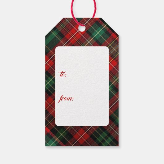 Prettige feestdagen Rode en groene Tartan Plaid Cadeaulabel (Achterkant)
