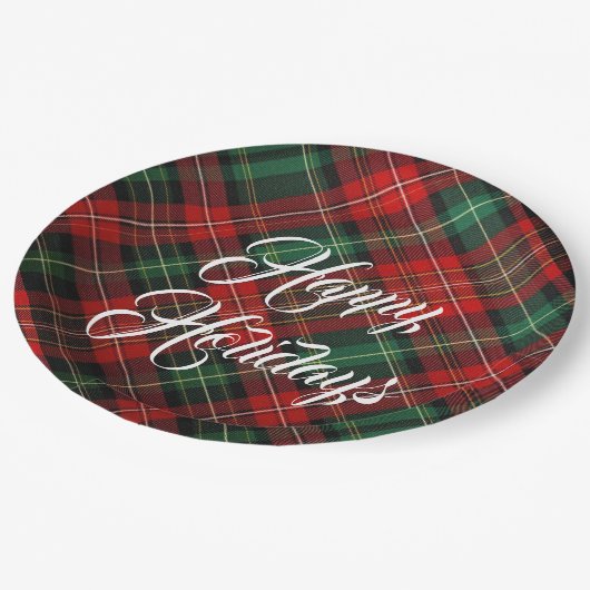 Prettige feestdagen Rode en groene Tartan Plaid Papieren Bordje (Gekanteld)