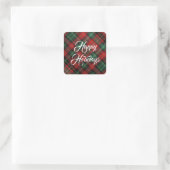 Prettige feestdagen Rode en groene Tartan Plaid Vierkante Sticker (Tas)