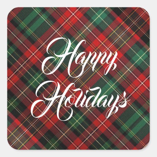 Prettige feestdagen Rode en groene Tartan Plaid Vierkante Sticker (Voorkant)