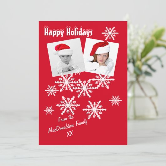 Prettige feestdagen Rode en sneeuwvlokken Feestdagenkaart (Staand voorkant)