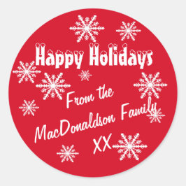 Prettige feestdagen Rode en sneeuwvlokken Ronde Sticker