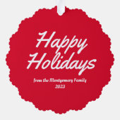 Prettige feestdagen Rode Familie Foto Ornament Kaart (Achterkant)