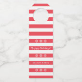 Prettige feestdagen Rode gestreepte sneeuwvlokken  Flessenhanger (Voorkant)