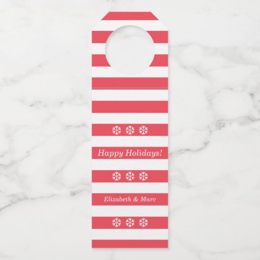 Prettige feestdagen Rode gestreepte sneeuwvlokken  Flessenhanger (Voorkant)