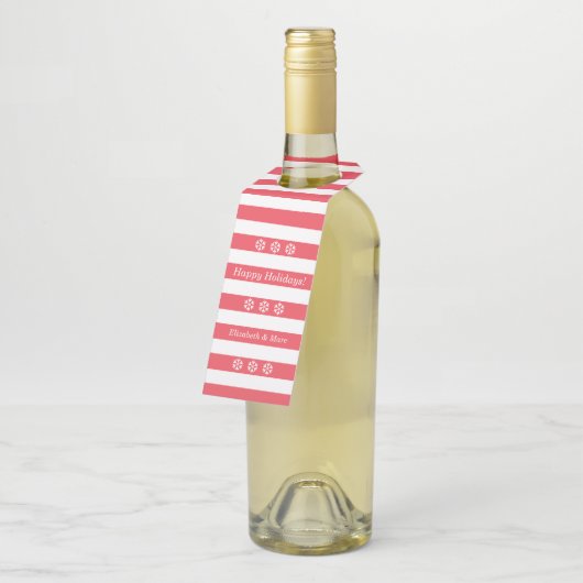 Prettige feestdagen Rode gestreepte sneeuwvlokken  Flessenhanger (Schuin)