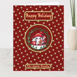 Prettige feestdagen Rode gouden kerstfoto Kaart