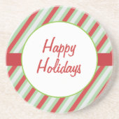 Prettige feestdagen Rode, groene en grijze strepen Zandsteen Onderzetter (Voorkant)