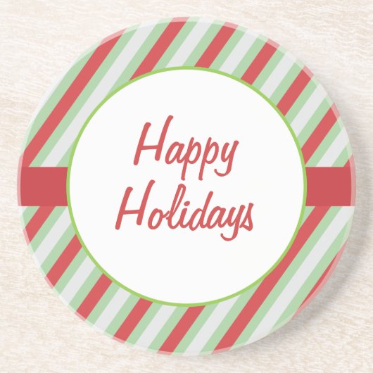Prettige feestdagen Rode, groene en grijze strepen Zandsteen Onderzetter (Voorkant)