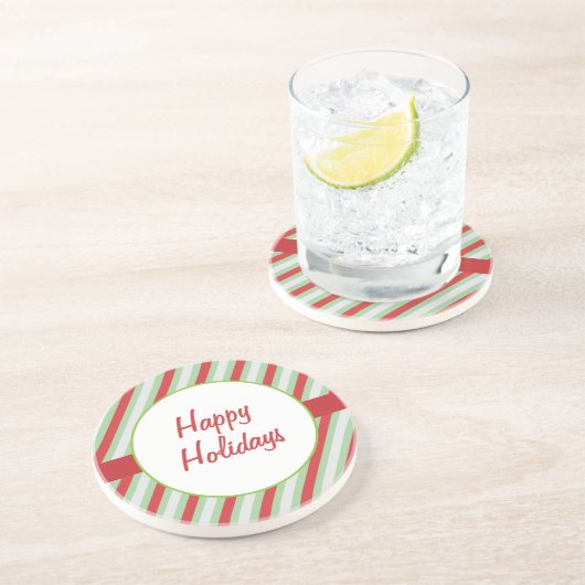 Prettige feestdagen Rode, groene en grijze strepen Zandsteen Onderzetter (Zijkant)