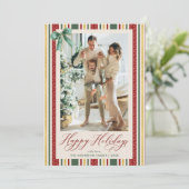 Prettige feestdagen rode groene strepen boog Feestdagenkaart (Staand voorkant)