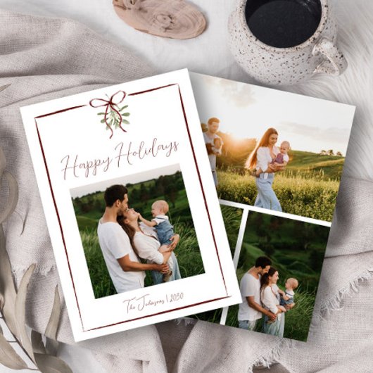 Prettige feestdagen Rode Hand Getrokken Boog Winte Kaart